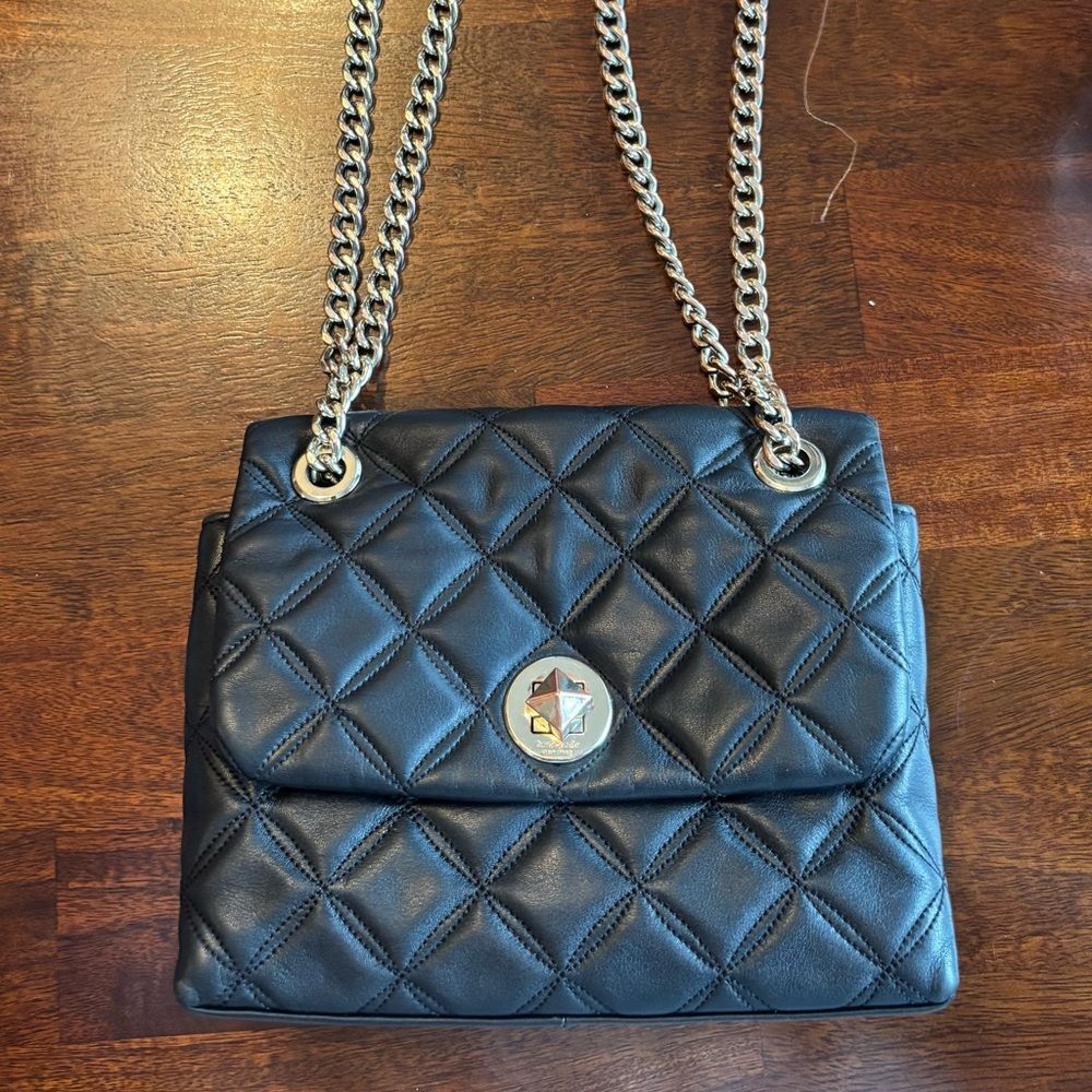Kate Spade Black Quilted Leather Shoulder Bag with Gold Chain